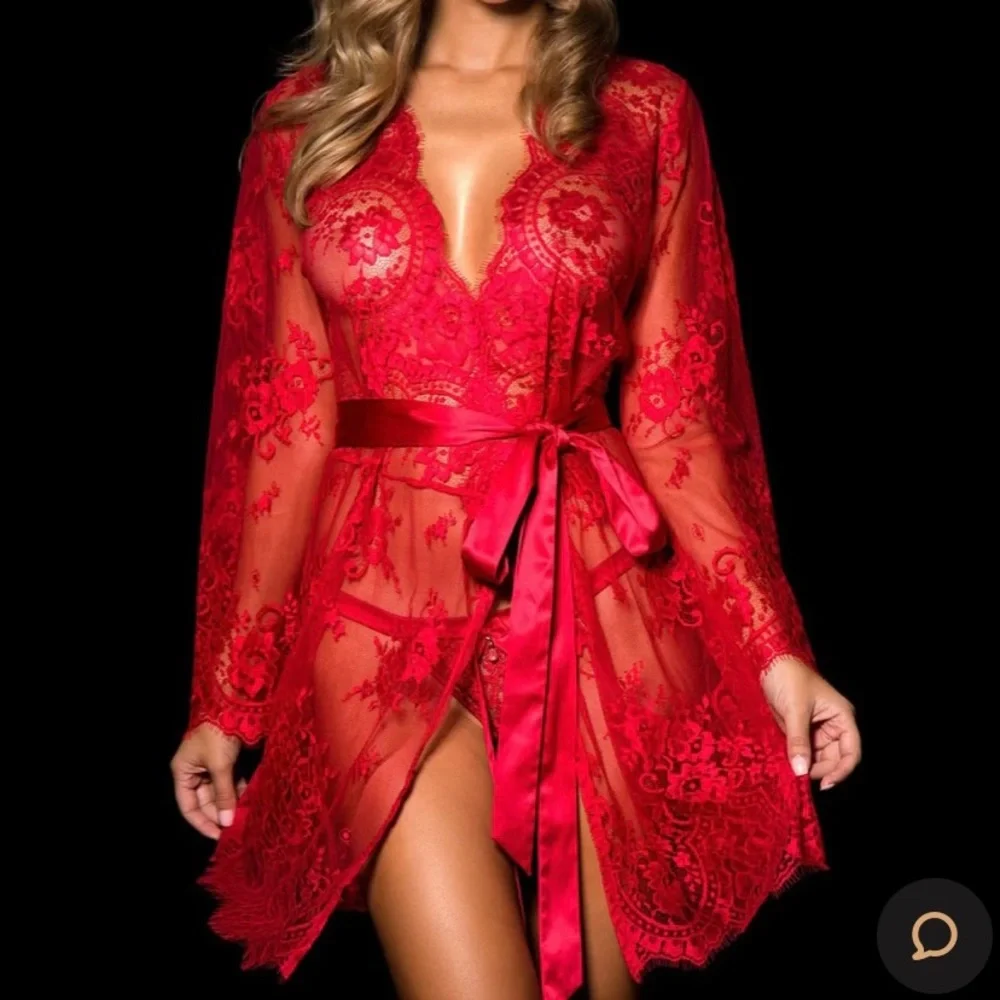 HONEY BIRDETTE Red Love Lace Robe S/M - Picture 1 of 4
